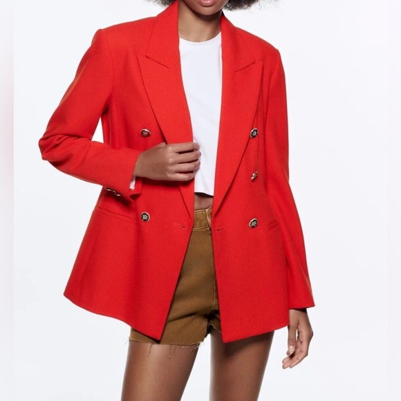 Zara Jackets & Blazers - ZARA double breasted textured tailored blazer red. Size M.